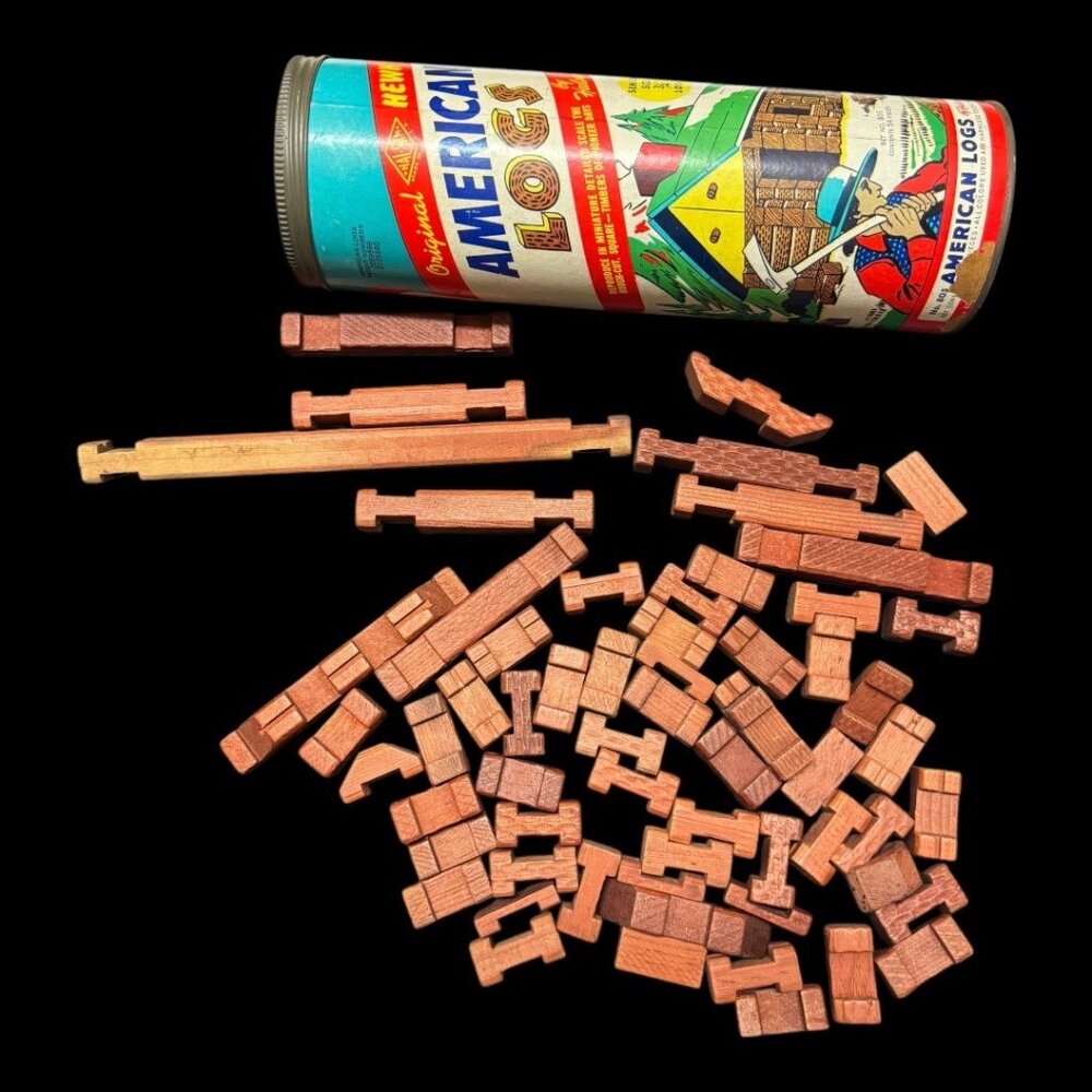 Vintage Halsam American Logs Building Set In Original Tube - Picture 5 of 7